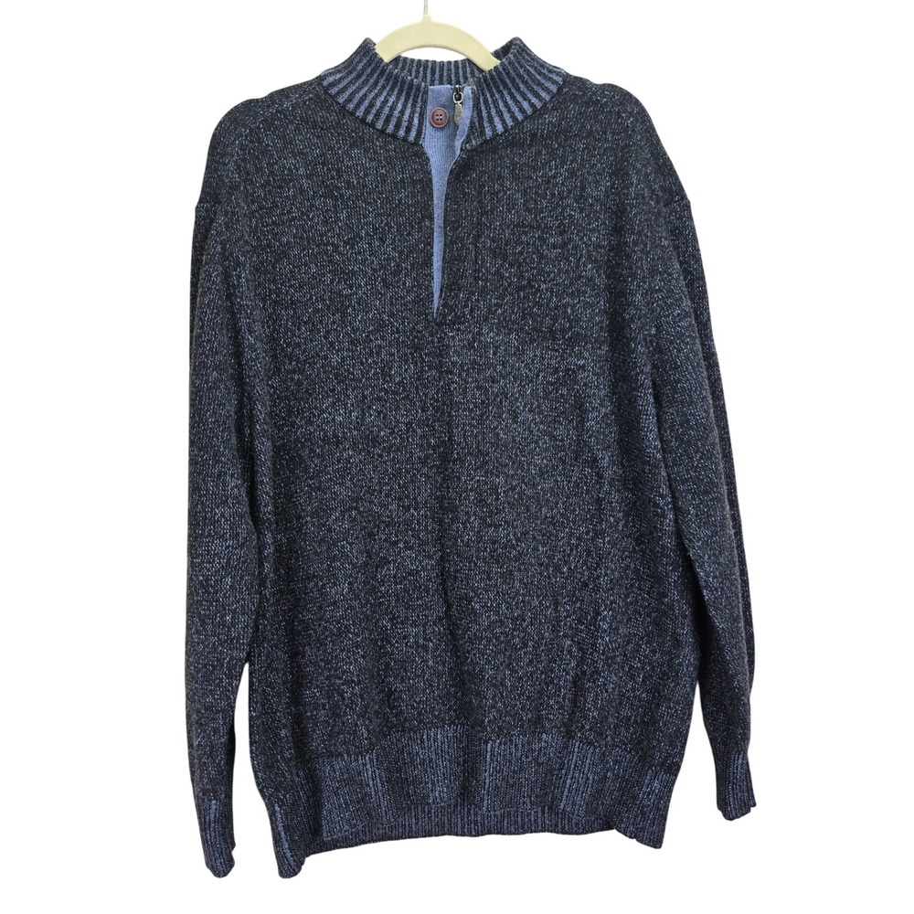 Raffi‎ Mens Wool Cashmere Blend Sweater XL Quarter Zip Pullover Gray Blue Luxury